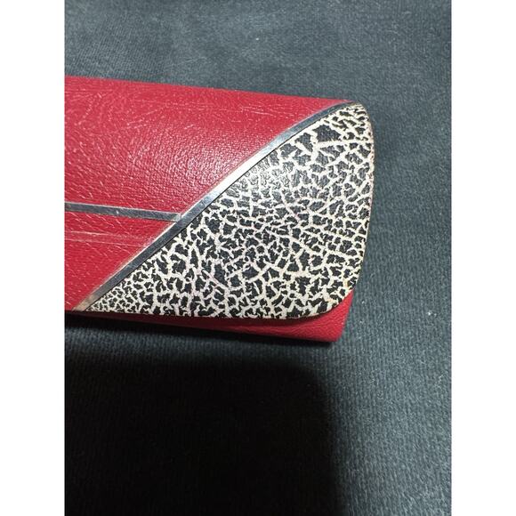 Vintage 1950s Red Hard Shell Leather Eyeglass Case Black Speckled Velvet Lined main image 6